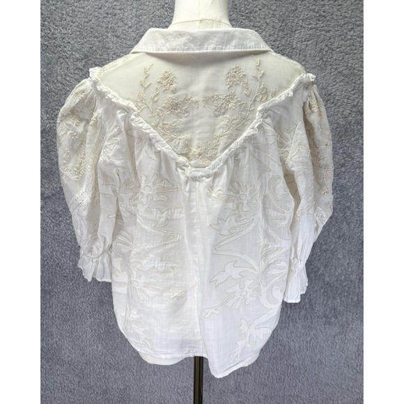 Anthropologie Heirloom Swing Embroidered Lace Blouse Ivory Boxy Oversized Medium - Picture 4 of 10